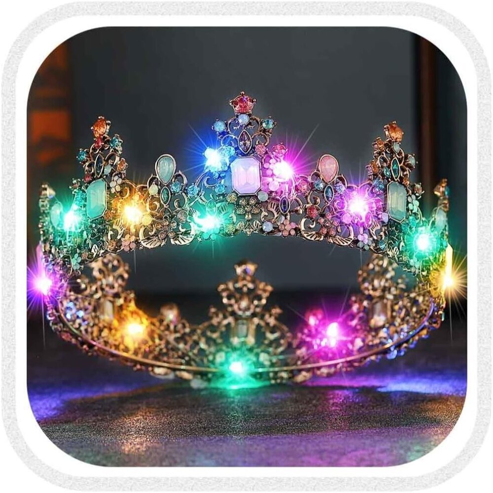 Vintage Rhinestone Crown Gold Tiara Womens Costume Hair Accessories